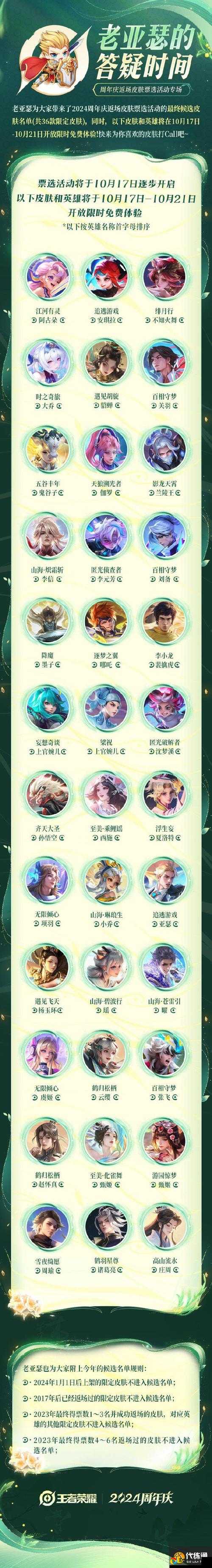 王者荣耀2022夏季限定皮肤返厂时间表必看！错过再等一年！